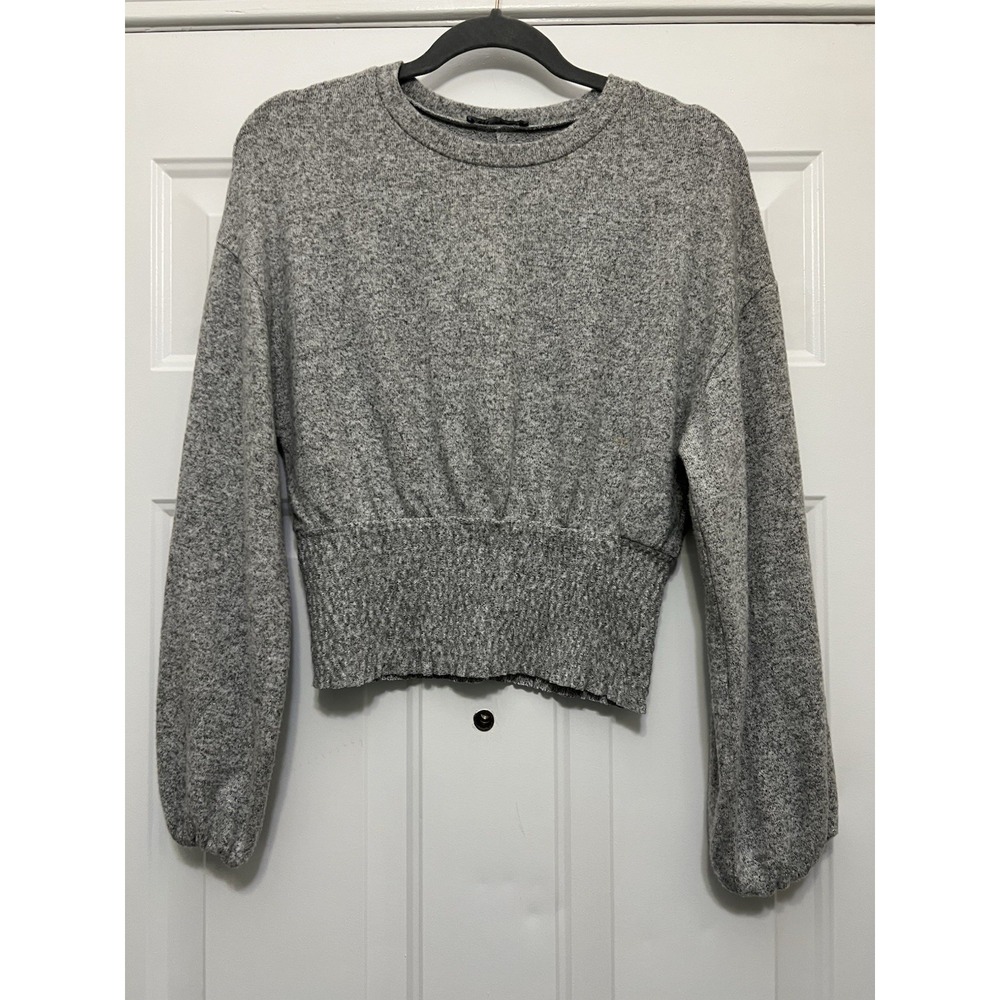 ZARA Trafaluc Medium Gray Long Sleeve Peplum Sweater Top